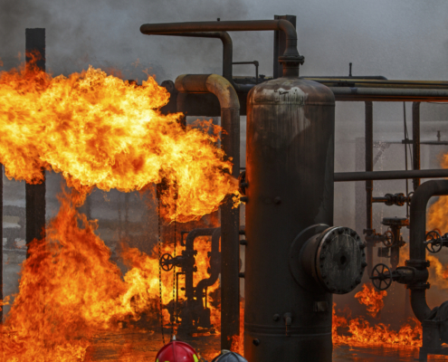 Industrial fire training for refinery or chemical plant fire